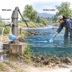 Comparison of sterile bacteriological sample collection from a distribution tap, well outlet, flowing surface water, and wastewater sampling point.