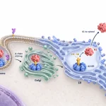 Shiga toxin binds Gb3, enters an endosome, moves retrogradely through the Golgi and ER, releases A1 into the cytosol and damages 28S rRNA to inhibit protein synthesis.