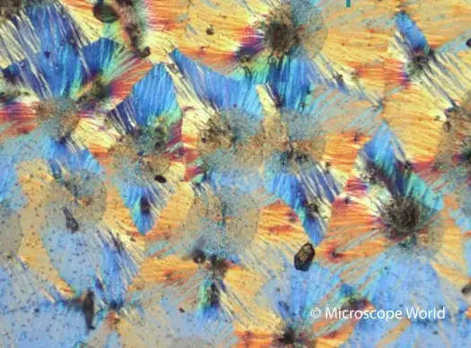 This is Vitamin C captured under a polarizing microscope at 200x magnification.
