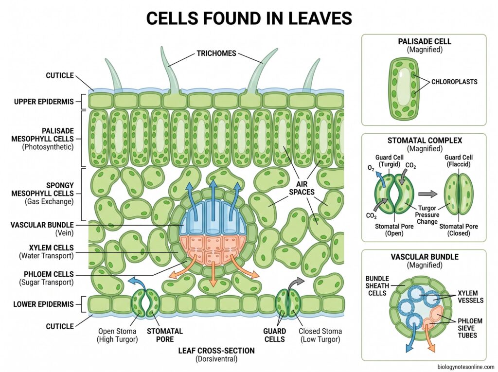 Diagram showing Cells Found in Leaves