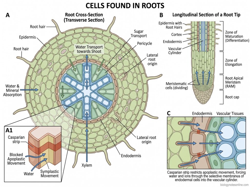 Diagram showing Cells Found in Roots