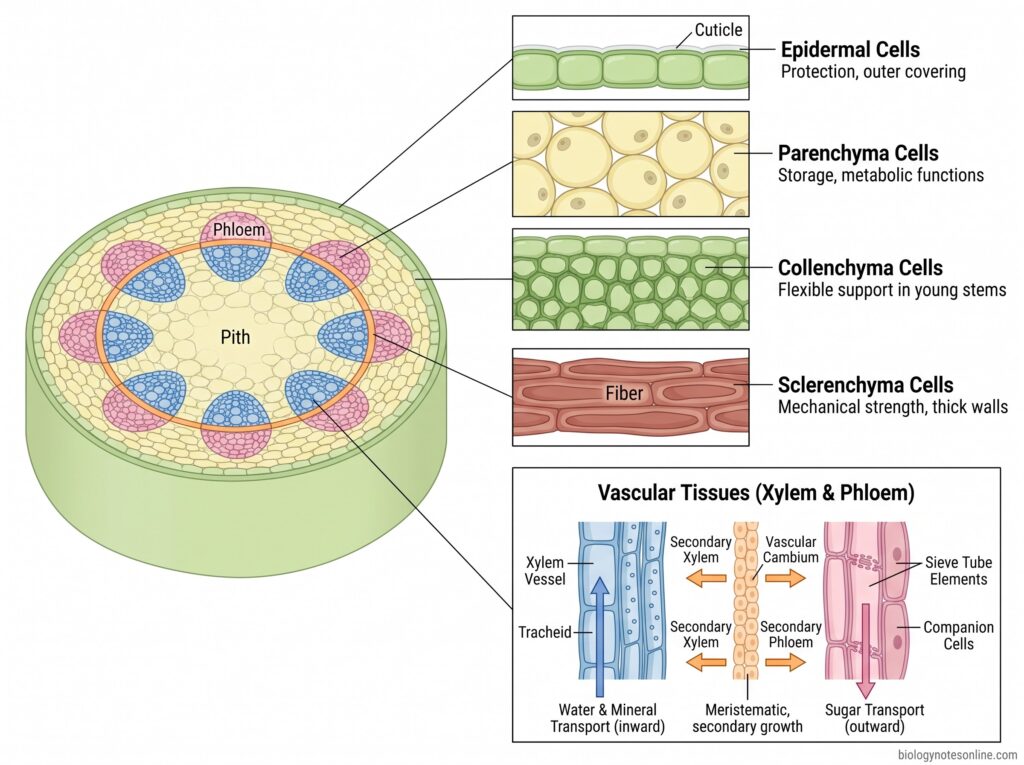 Diagram showing Cells Found in Stems