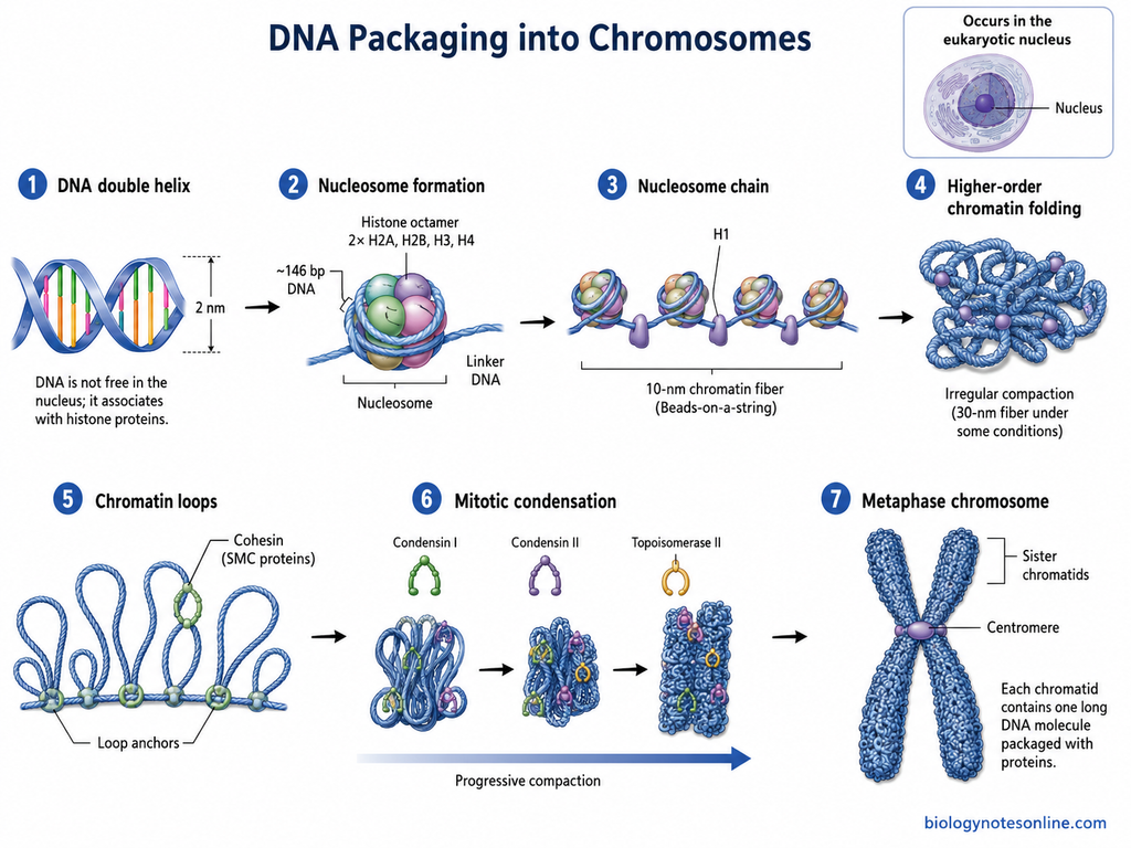 Diagram showing DNA Packaging into Chromosomes