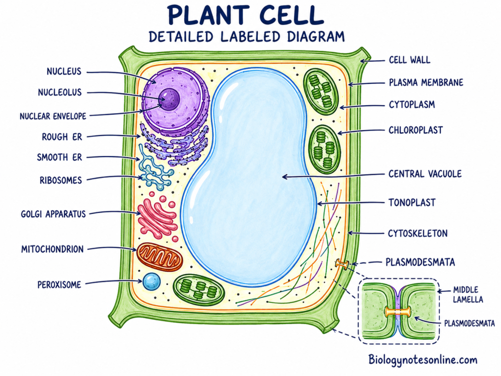 Detailed labeled plant cell diagram
