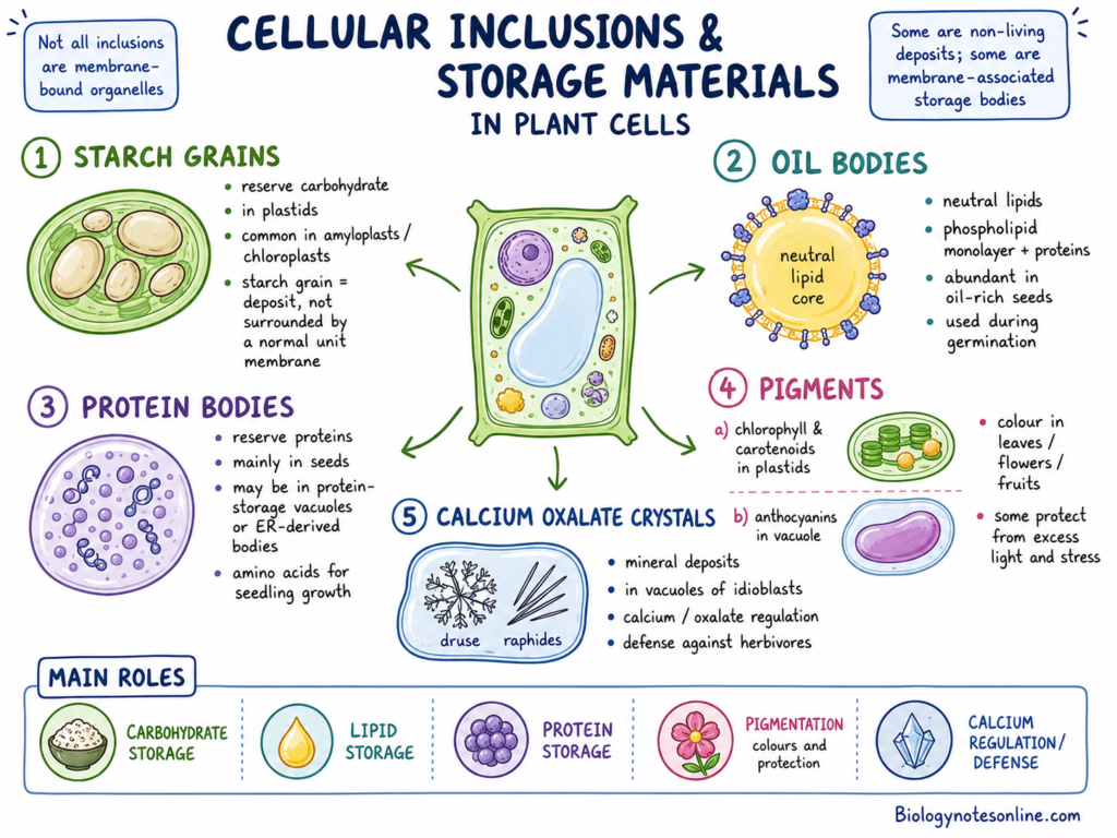 Diagram showing Cellular Inclusions and Storage Materials
