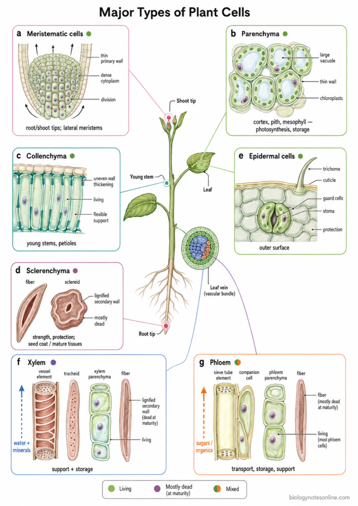 Diagram showing Major Types of Plant Cells