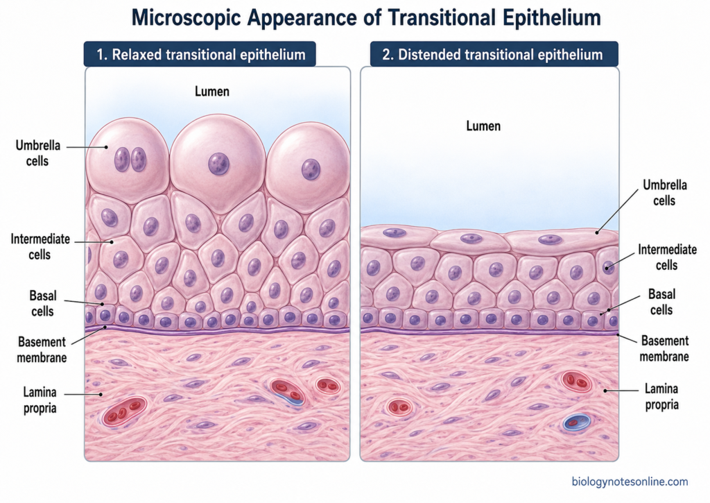 Diagram showing Microscopic Appearance of Transitional Epithelium