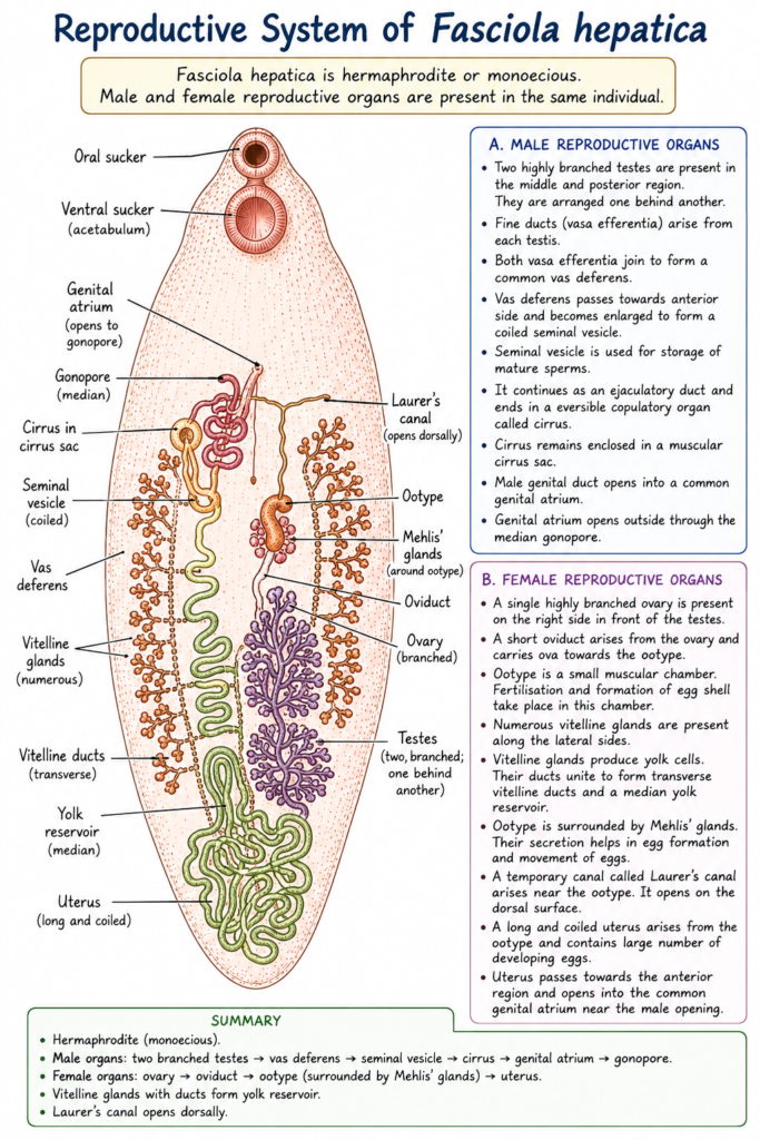 Diagram showing Reproductive System of Fasciola hepatica