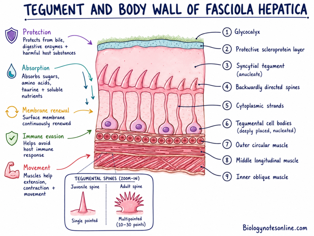 Diagram showing Tegument and Body Wall of Fasciola hepatica