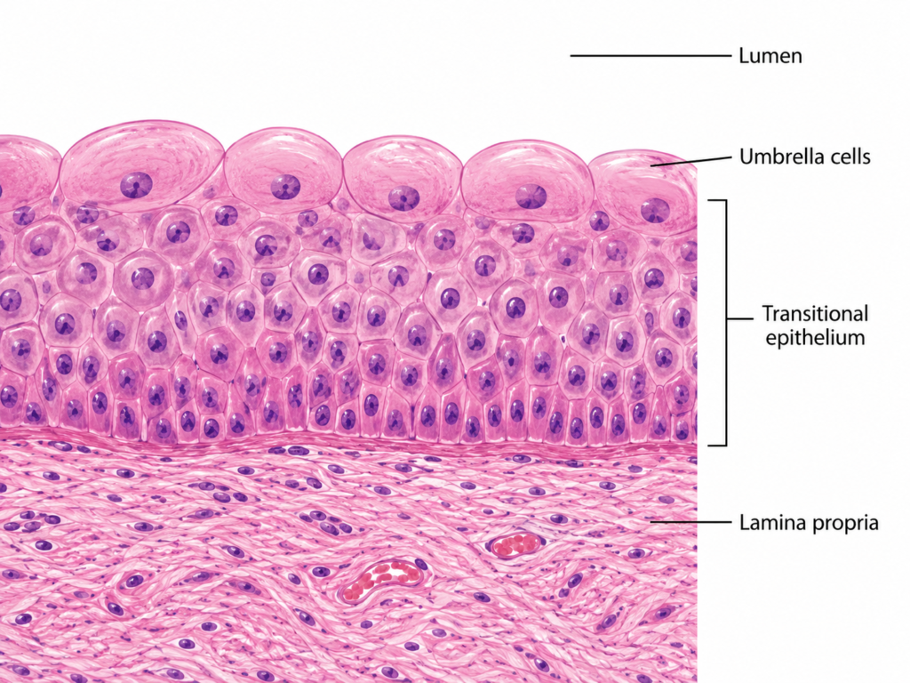 Diagram showing Transitional Epithelium Under the Microscope