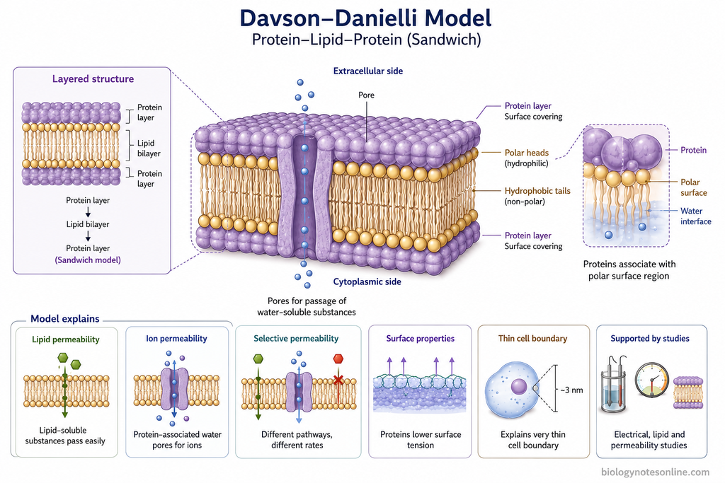 Diagram showing What Did the Davson–Danielli Model Explain
