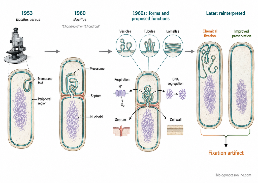 Diagram showing Discovery and History of Mesosomes
