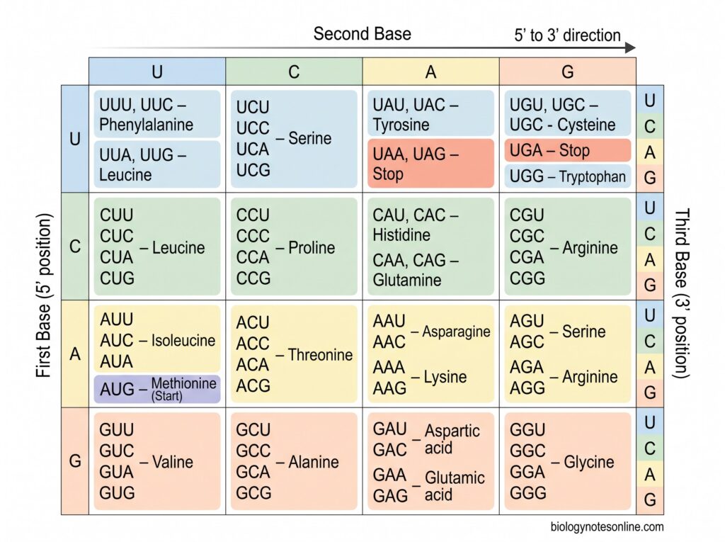 Genetic Code – Definition, Codon Table, Properties, and Examples 3 Genetic Code Table diagram