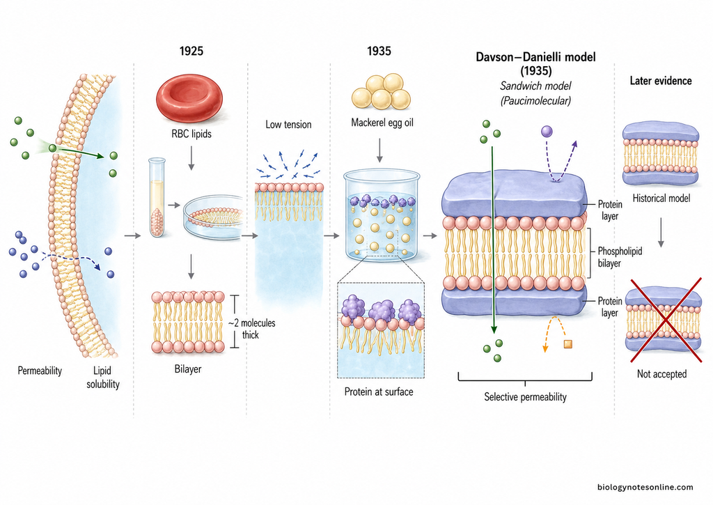 Diagram showing Historical Background of the Davson–Danielli Model