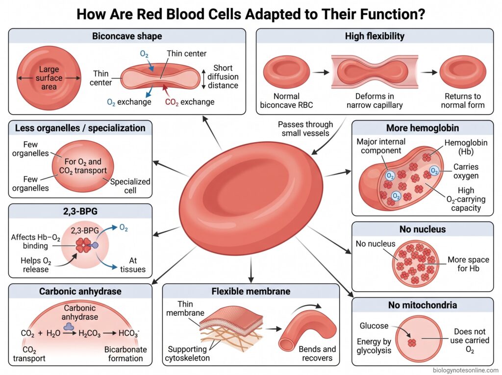 Red Blood Cells (RBCs): Definition, Structure, Functions, Formation and Life Cycle 4 Diagram showing How Are Red Blood Cells Adapted to Their Function