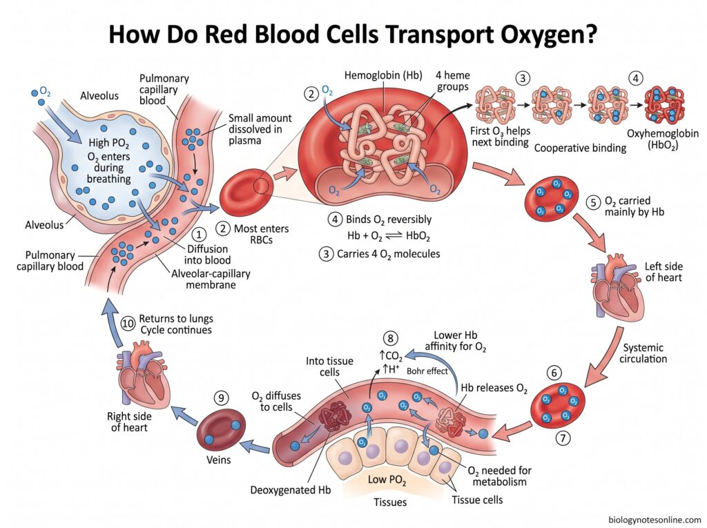 Red Blood Cells (RBCs): Definition, Structure, Functions, Formation and Life Cycle 5 Diagram showing How Do Red Blood Cells Transport Oxygen