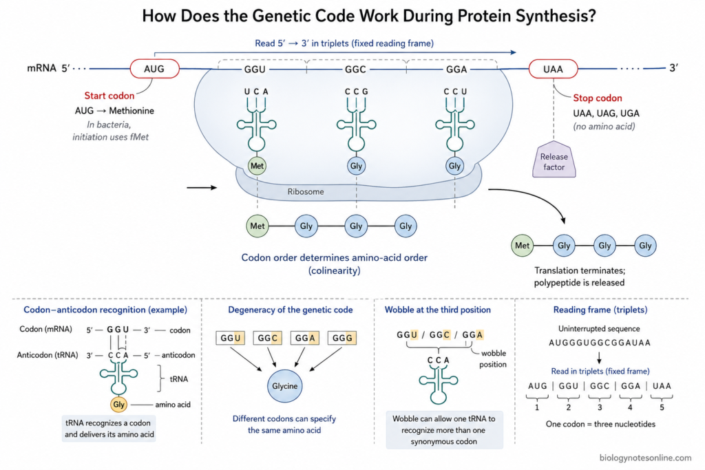 Genetic Code – Definition, Codon Table, Properties, and Examples 7 How Does the Genetic Code Work During Protein Synthesis