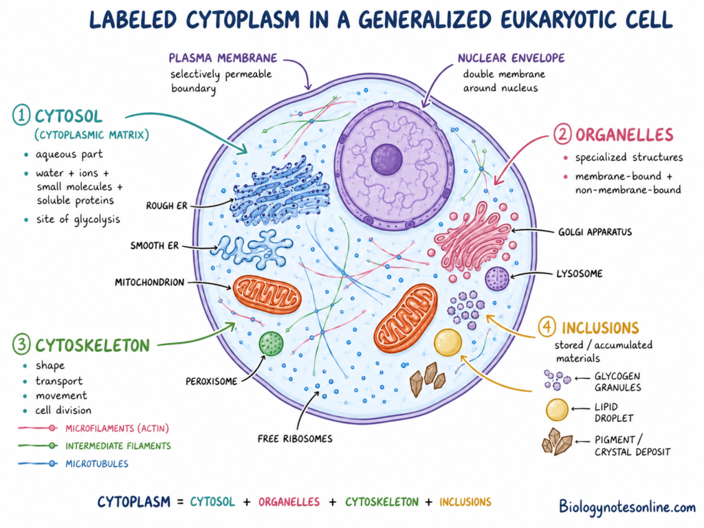 Labeled diagram showing Cytoplasm in a Generalized Eukaryotic Cell