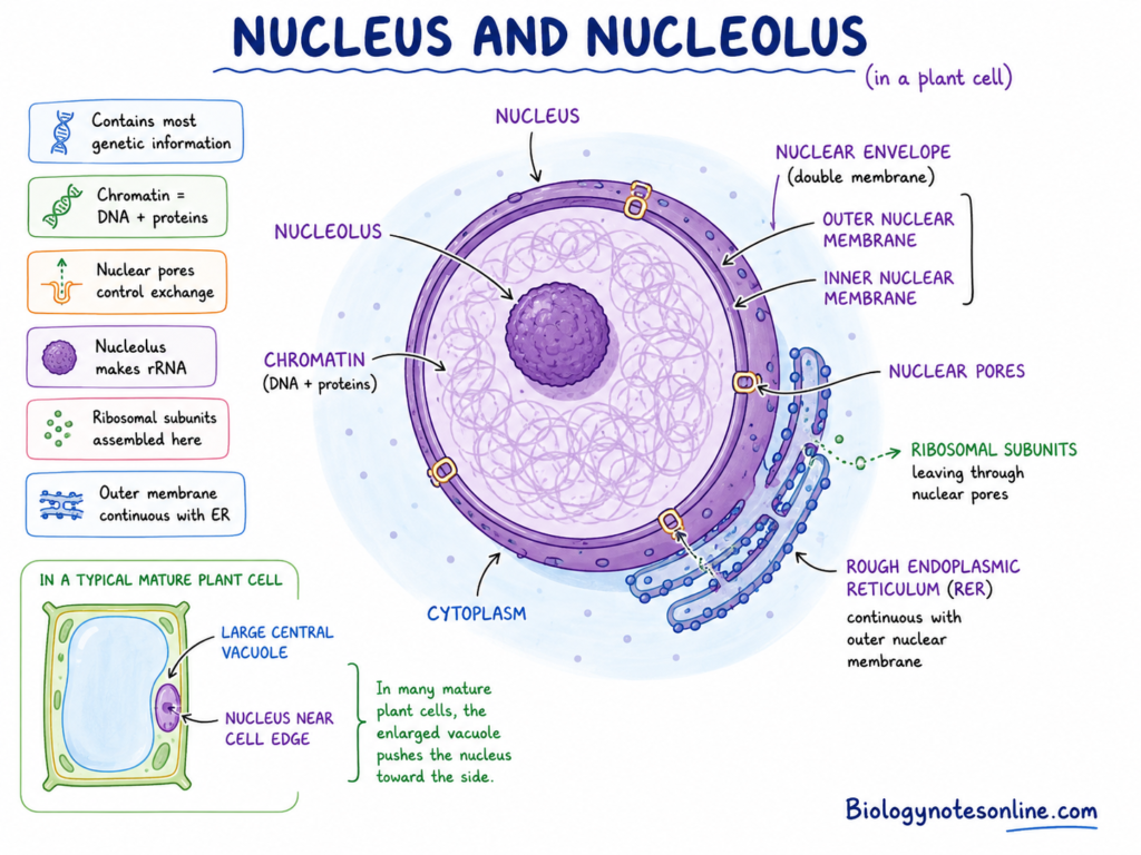 Labelled diagram of plant Nucleus and Nucleolus