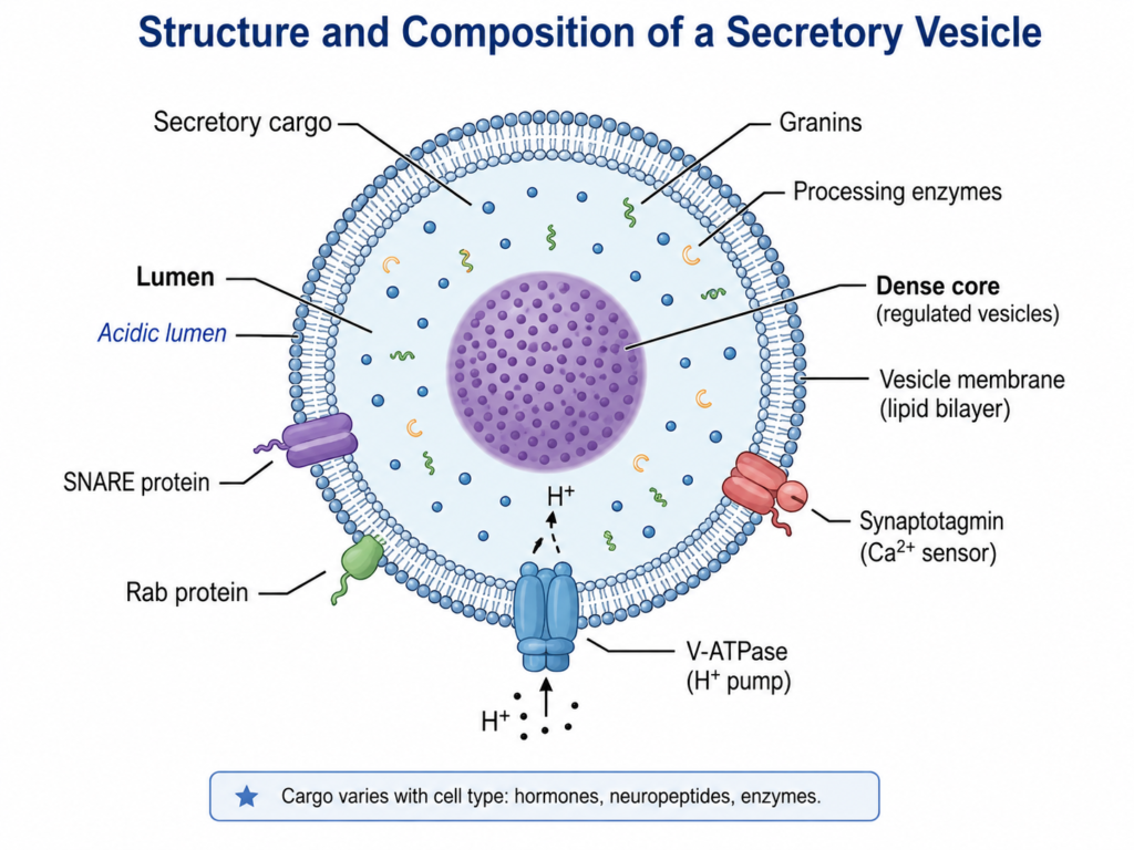 Labelled diagram showing Structure and Composition of a Secretory Vesicle