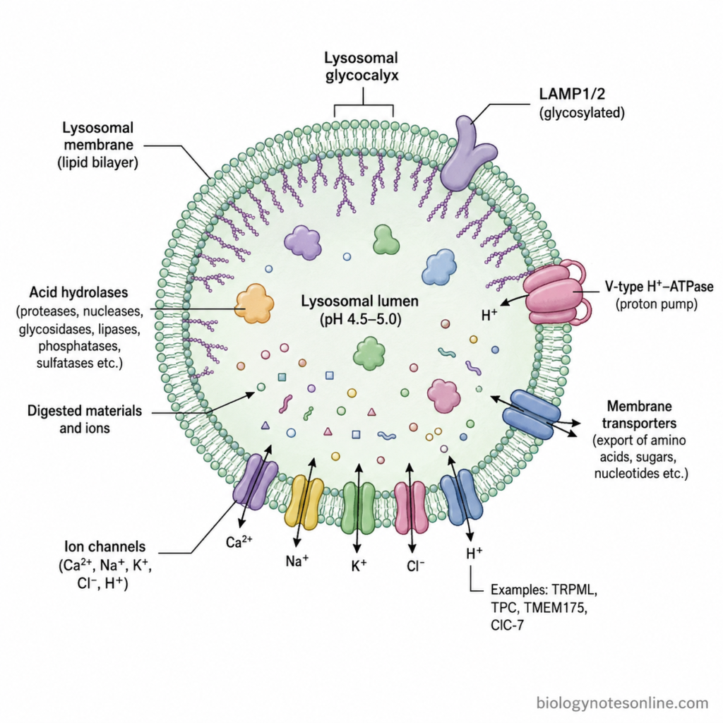 Labelled diagram showing Structure of a Lysosome
