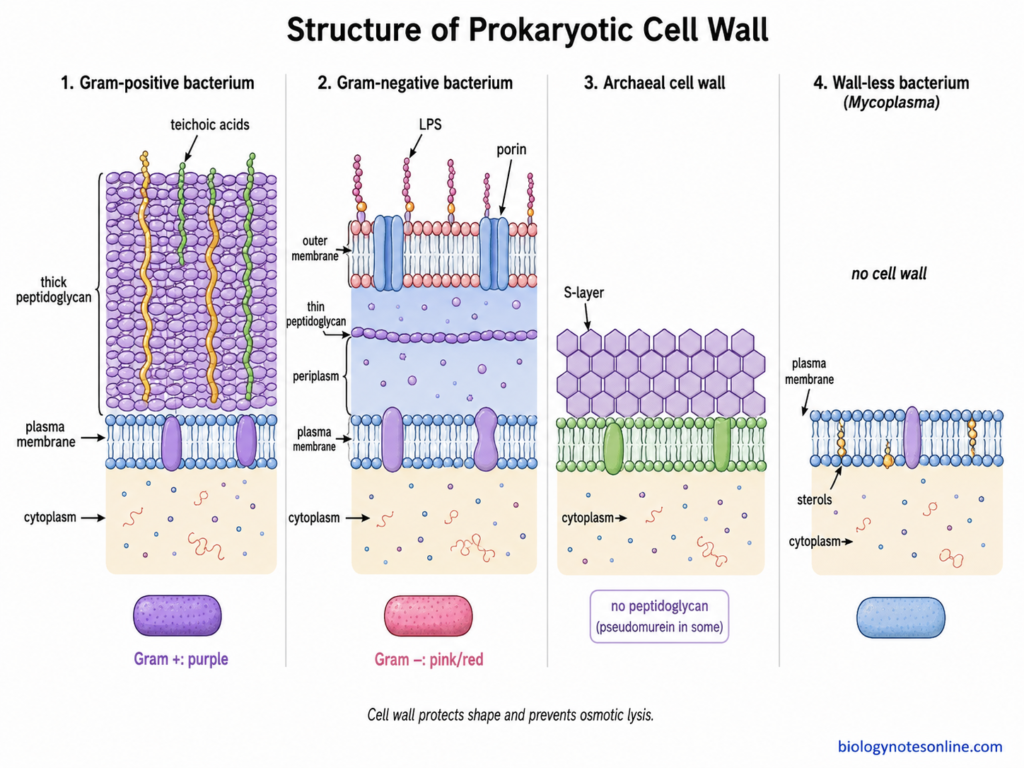 Labelled diagram showing Structure of prokaryotic Cell Wall