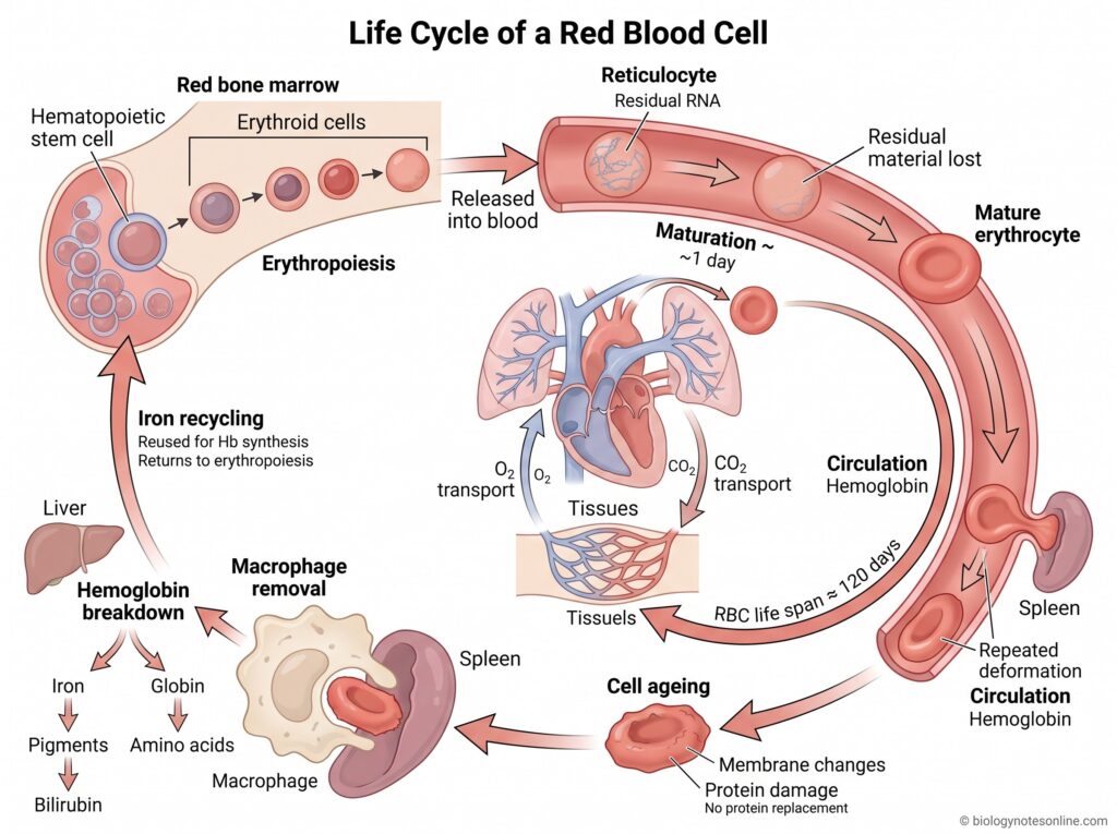 Red Blood Cells (RBCs): Definition, Structure, Functions, Formation and Life Cycle 7 Diagram showing Life Cycle of a Red Blood Cell