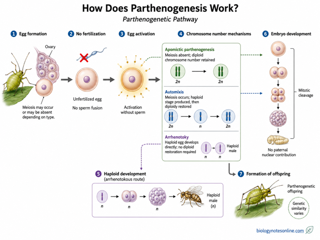 Parthenogenesis – Definition, Types, Mechanism, Examples and Significance 1 Diagram showing Mechanism of Parthenogenesis