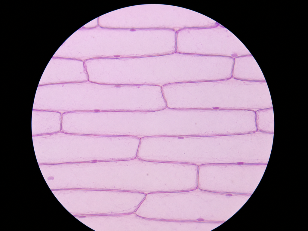 Onion Cells (Onion peel) Under a Microscope - Onion Epidermal Cell Wall 5 Onion Cells Under Microscope at 40x magnification