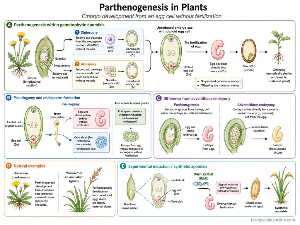 Parthenogenesis – Definition, Types, Mechanism, Examples and Significance 8 Diagram showing Parthenogenesis in Plants
