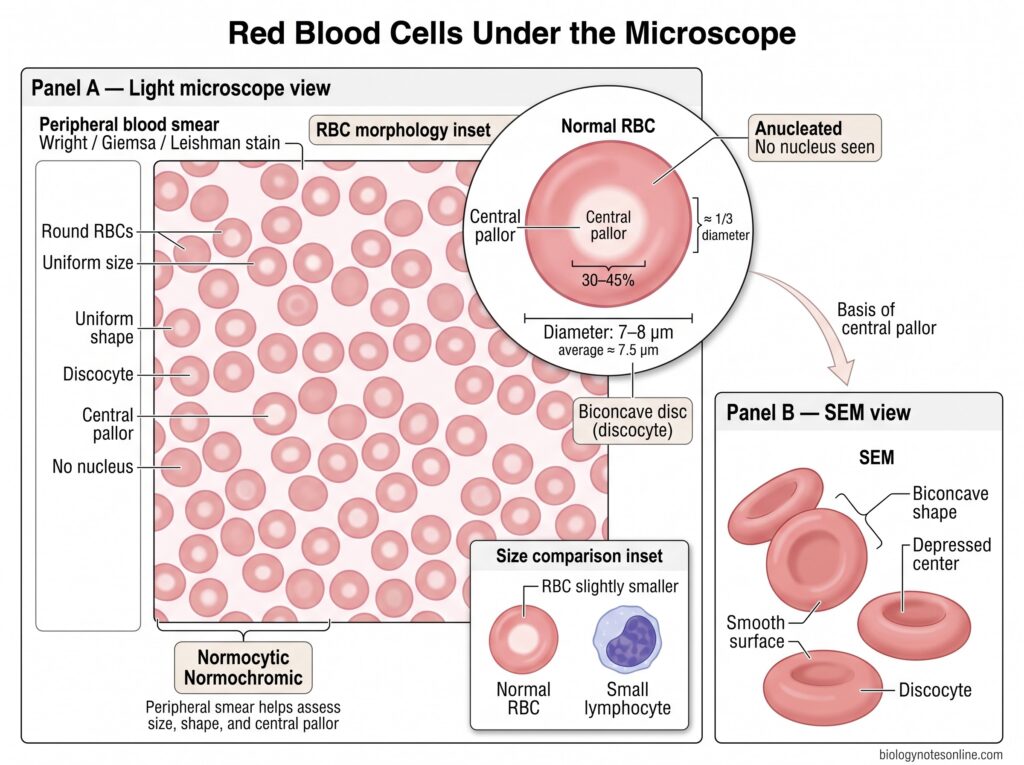 Red Blood Cells (RBCs): Definition, Structure, Functions, Formation and Life Cycle 9 Diagram showing Red Blood Cells Under the Microscope