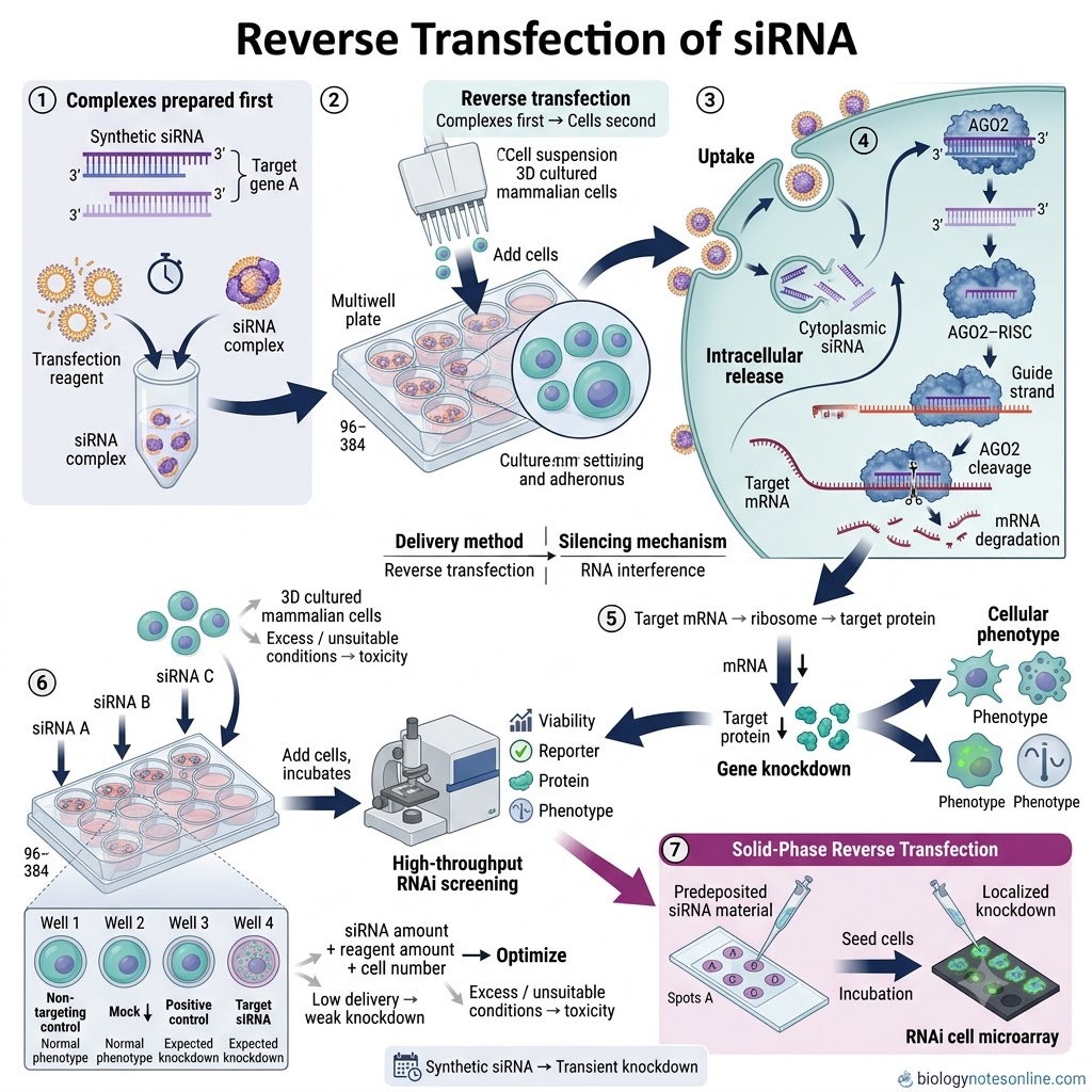 Reverse Transfection: Principle, Protocol, Steps & Applications 5 diagram showing Reverse Transfection of siRNA