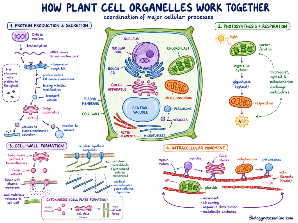 Schematic Diagram showing How the Organelles Work Together in Plant cell