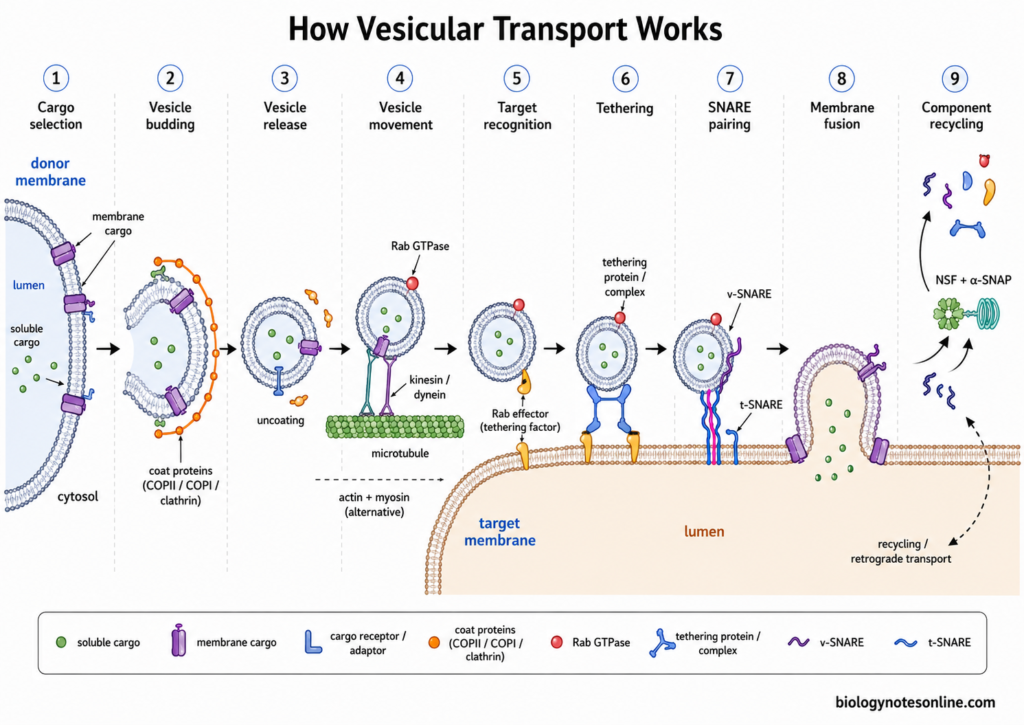Schematic diagram showing How Does Vesicular Transport Work
