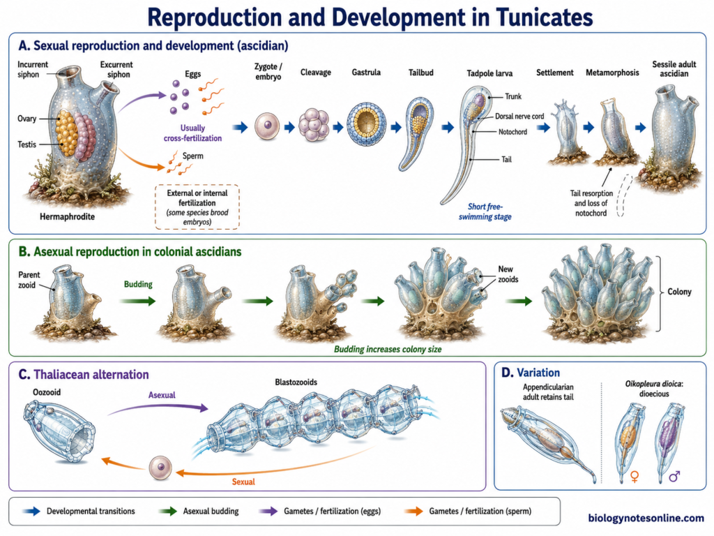 Schematic diagram showing Tunicate Reproduction and Development
