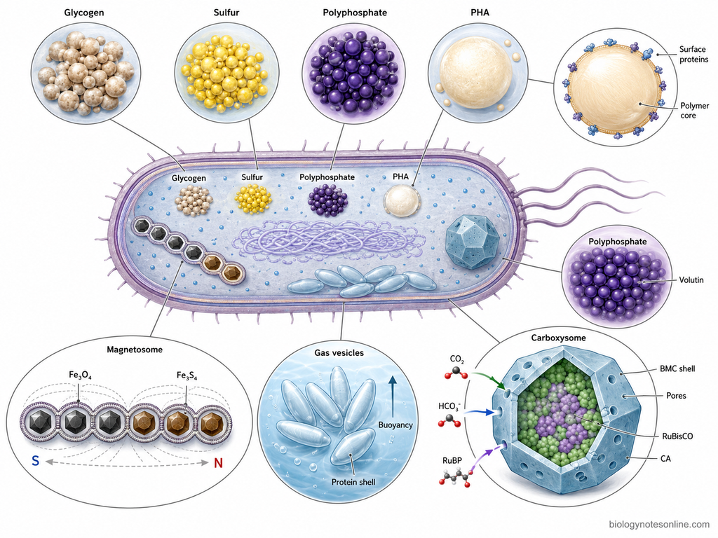 Labelled diagram showing Structure of Inclusion Bodies in Prokaryotic Cells