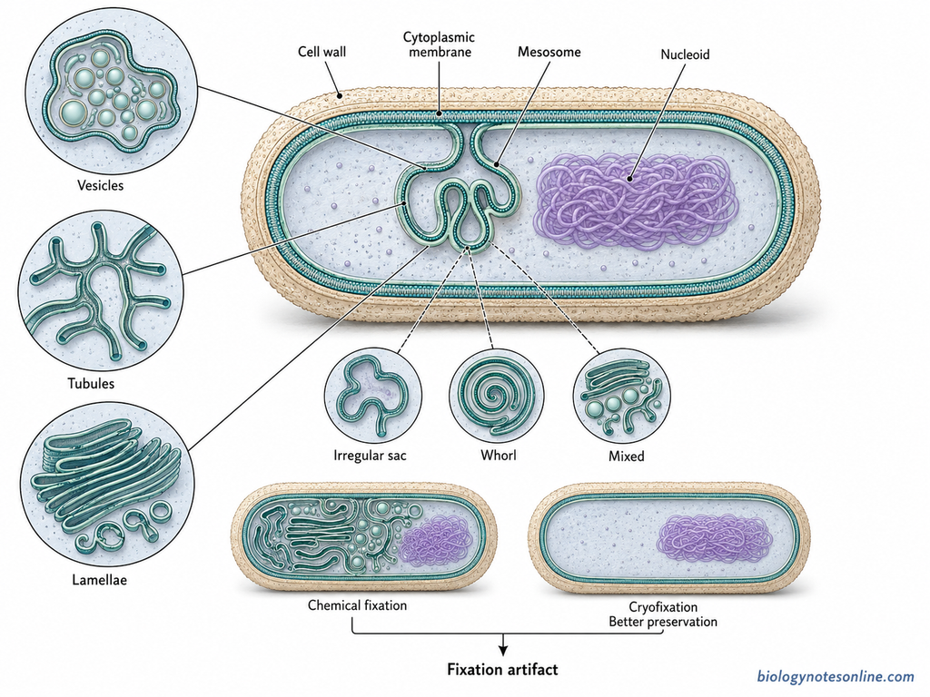 Labelled diagram showing Structure of Mesosomes