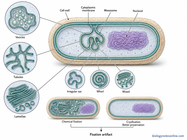 Labelled diagram showing Structure of Mesosomes