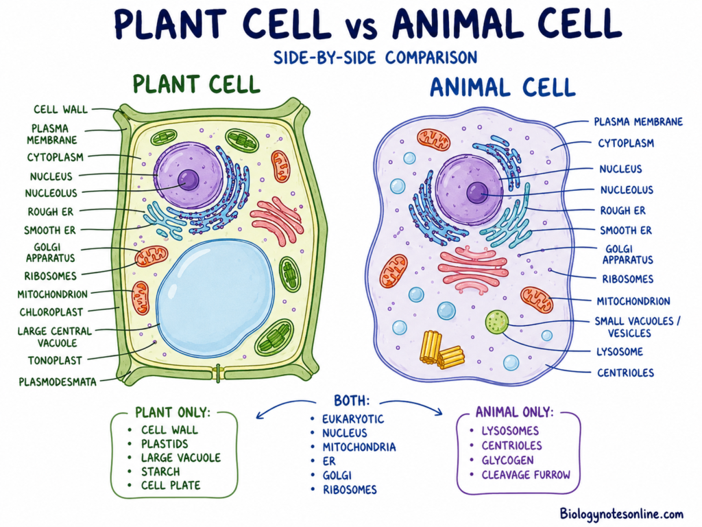 This labelled diagram showing difference between Plant Cell vs Animal Cell