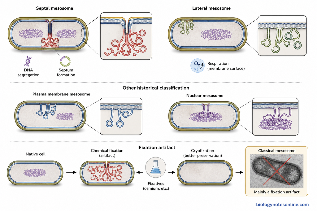 Diagram showing Types of Mesosomes