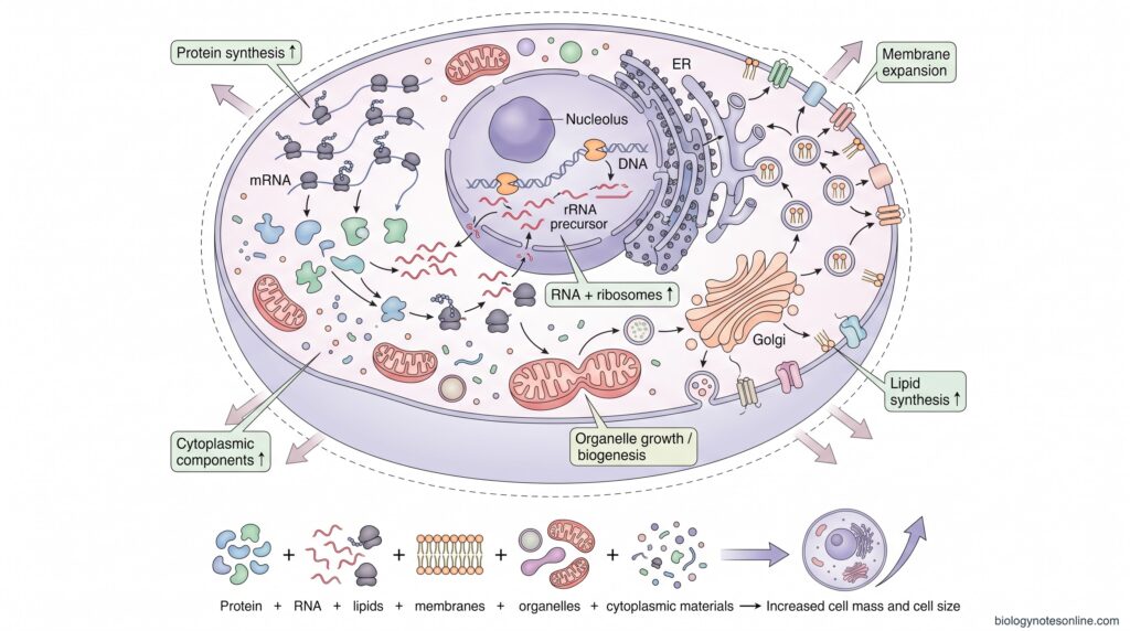 Cell Growth: Definition, Process, Regulation and Factors 1 Diagram showing What Happens Inside a Cell During Growth