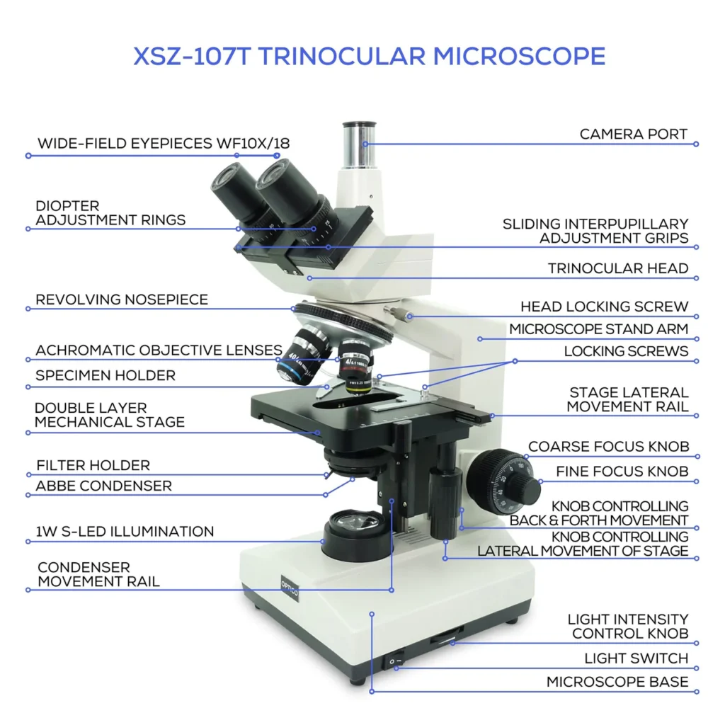 Parts of Trinocular Microscope | (Image Source: microscopes.com.au)
