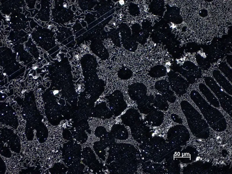 Darkfield Microscope Images – Cast aluminum-silicon, reflected light, darkfield, objective: EC Epiplan-NEOFLUAR 20×/0.50 HD DIC. Imaged with ZEISS Axio Observer and Axiocam www.zeiss.com/axioobserver-mat
