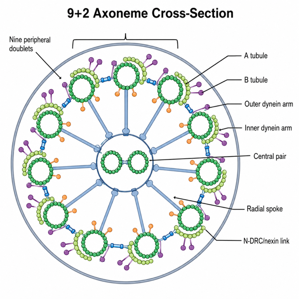 labelled diagram showing 9+2 Axoneme Cross-Section