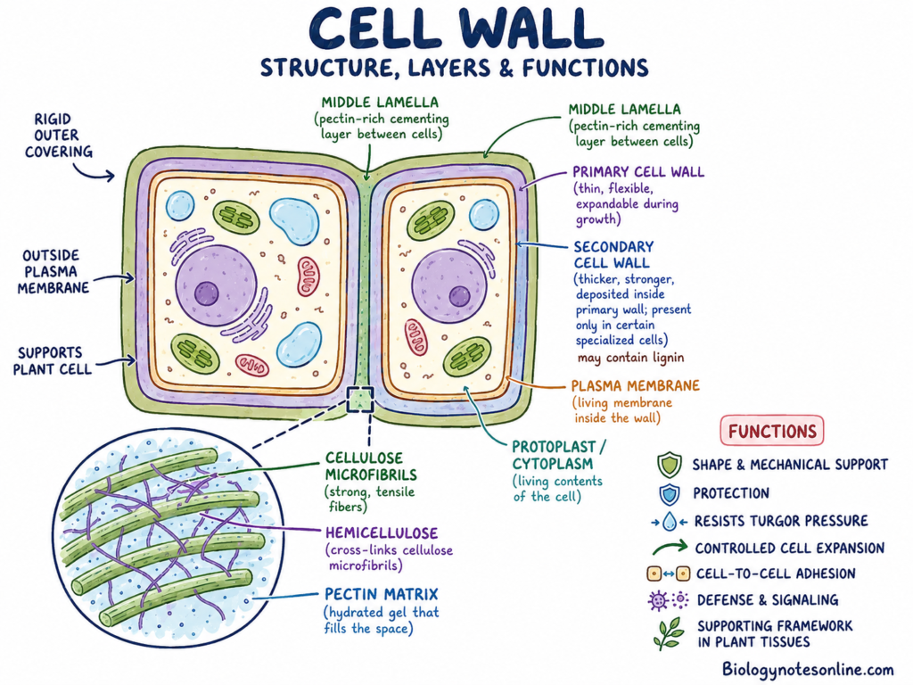 labelled diagram showing plant Cell Wall structure