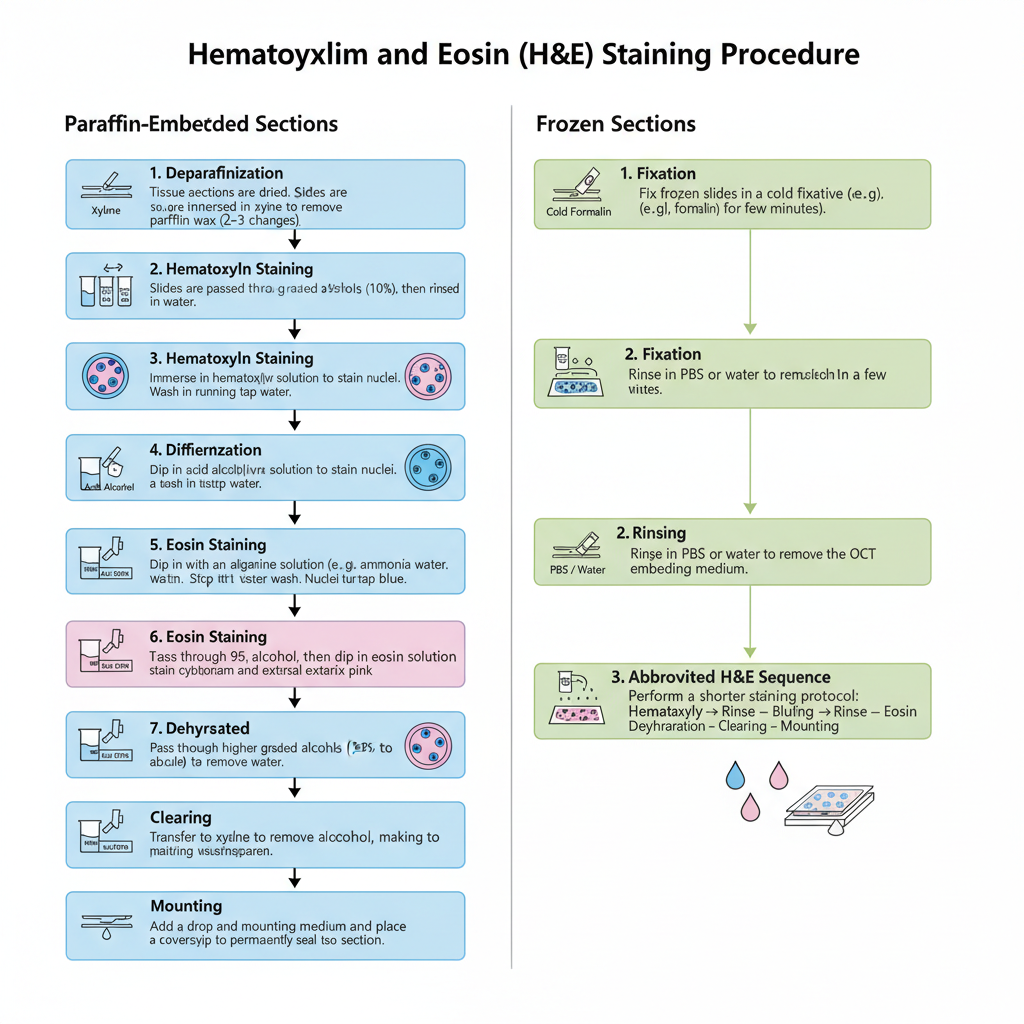 Hematoxylin and Eosin (H&E) Staining - Principle, Procedure, Result, Uses 1 Procedure of Hematoxylin and Eosin (H&E) Staining