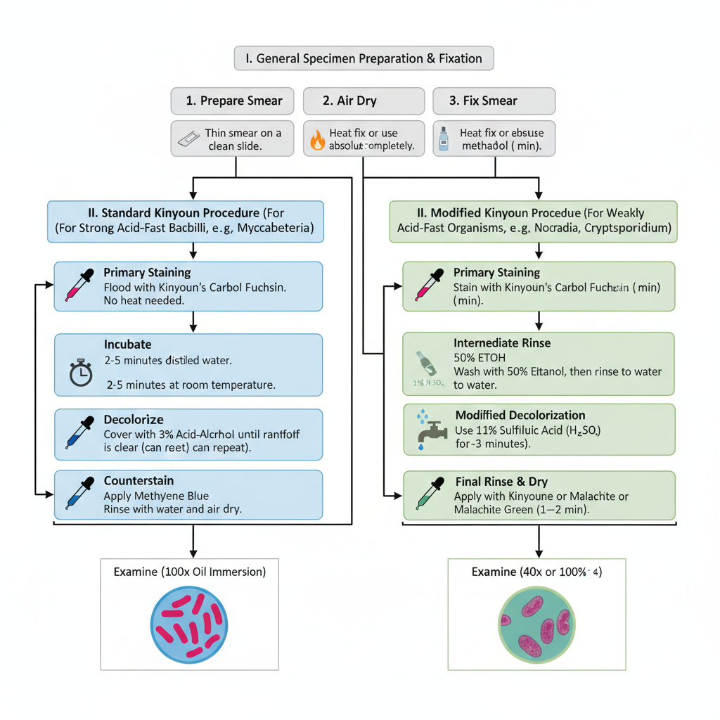 Procedure of Kinyoun staining