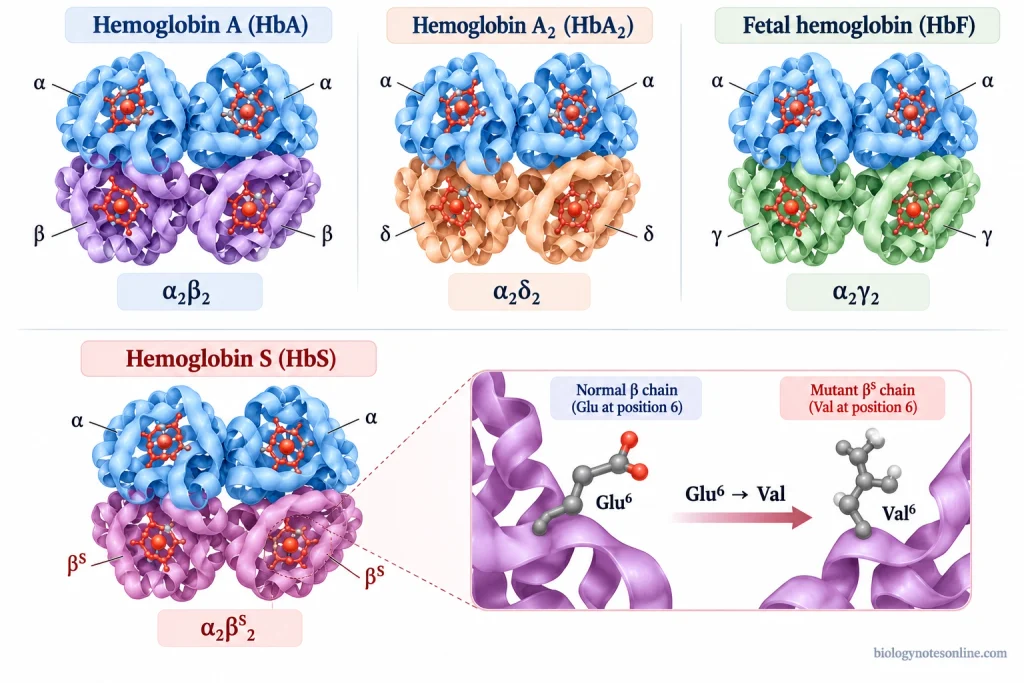 Types of Human Hemoglobin HbA HbA2 HbF and HbS