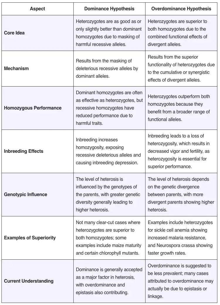 Differences Between Dominance and Overdominance Hypotheses