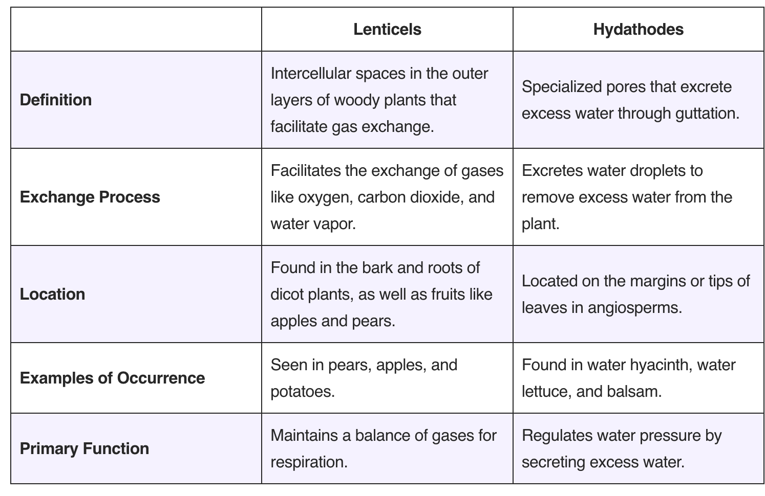 Difference between Lenticels and Hydathodes